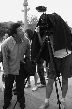 portrait of Andrew Ross behind my 4x5 camera